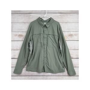 REI Co-op Sahara Long Sleeve Tech Hiking Shirt Mens XL Green Gray Vented Wicking